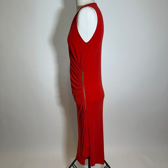 Michael Kors Red Asymmetric Gold Hardware Sleeveless Ruched Dress Womens Large L - Picture 6 of 11